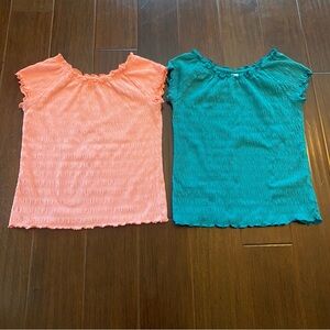 Bundle Set of 2 Tops - Old Navy Coral & Teal Short Sleeve Shirts - Girls 14
